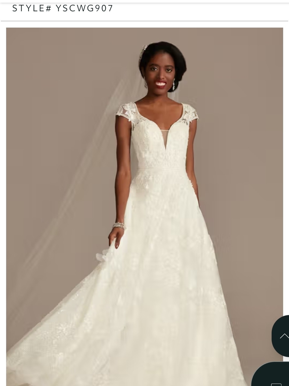 Cap-Sleeve Lace Bridal Gown in White